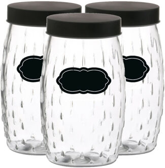 Urban Living Voorraadpot/bewaarpot Mora - 6x - 2L - glas - zwart - incl. etiketten