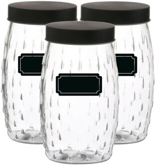 Urban Living Voorraadpot/bewaarpot Mora - 6x - 2L - glas - zwart - incl. etiketten