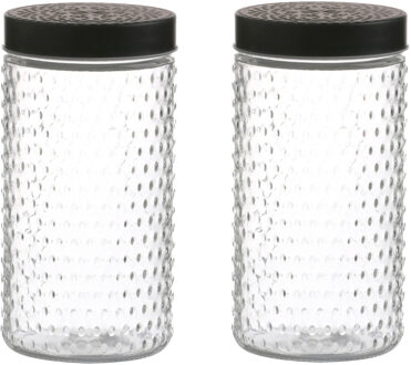 Urban Living Voorraadpot/bewaarpot Roma - 2x - 1.5L - glas - zwart - D12 x H22 cm - Voorraadpot