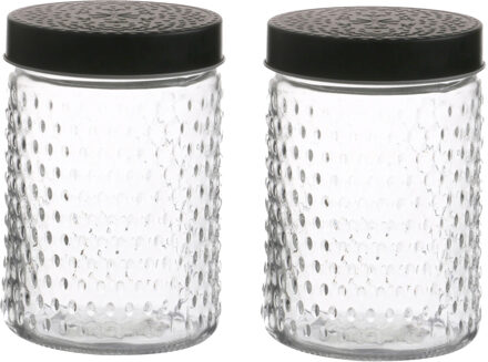 Urban Living Voorraadpot/bewaarpot Roma - 2x - 1L - glas - zwart - D12 x H17 cm