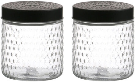 Urban Living Voorraadpot/bewaarpot Roma - 2x - 500 ml - glas - zwart - D12 x H12 cm - Voorraadpot