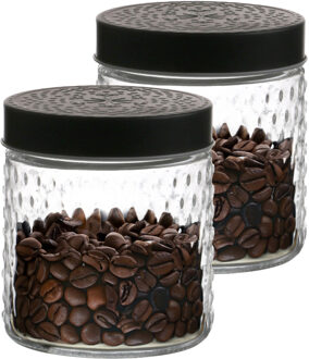 Urban Living Voorraadpot/bewaarpot Roma - 2x - 500 ml - glas - zwart - D12 x H12 cm