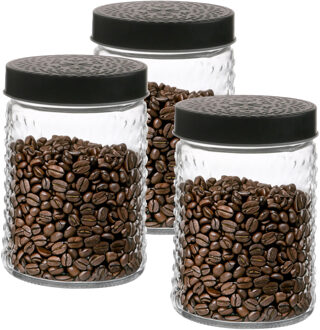 Urban Living Voorraadpot/bewaarpot Roma - 3x - 1L - glas - zwart - D12 x H17 cm