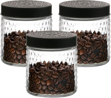 Urban Living Voorraadpot/bewaarpot Roma - 3x - 500 ml - glas - zwart - D12 x H12 cm