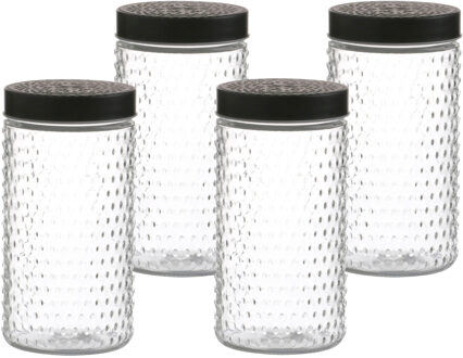 Urban Living Voorraadpot/bewaarpot Roma - 4x - 1.5L - glas - zwart - D12 x H22 cm