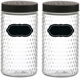 Urban Living Voorraadpot/bewaarpot Roma - 4x - 1.5L - glas - zwart - incl. etiketten