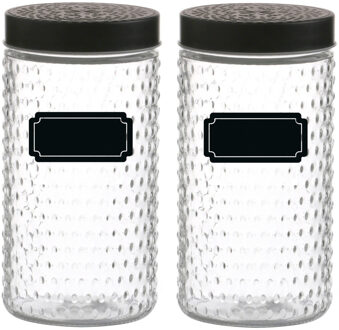 Urban Living Voorraadpot/bewaarpot Roma - 4x - 1.5L - glas - zwart - incl. etiketten