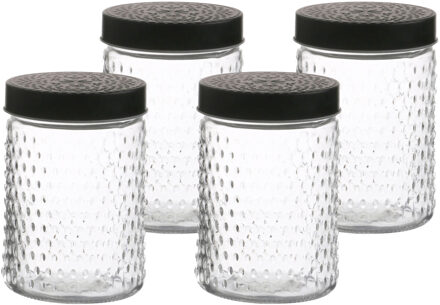 Urban Living Voorraadpot/bewaarpot Roma - 4x - 1L - glas - zwart - D12 x H17 cm