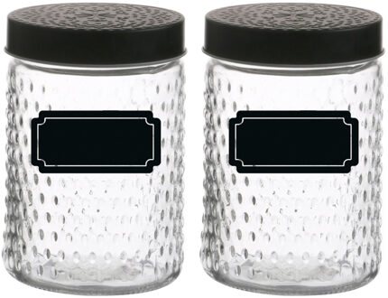 Urban Living Voorraadpot/bewaarpot Roma - 4x - 1L - glas - zwart - incl. etiketten