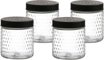 Urban Living Voorraadpot/bewaarpot Roma - 4x - 500 ml - glas - zwart - D12 x H12 cm