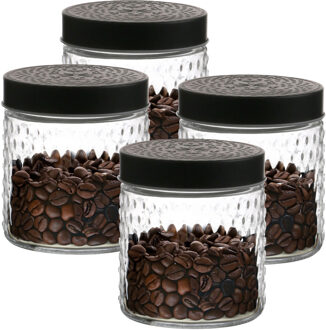 Urban Living Voorraadpot/bewaarpot Roma - 4x - 500 ml - glas - zwart - D12 x H12 cm