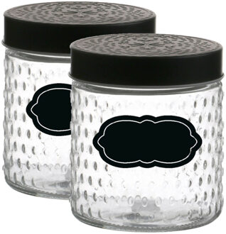 Urban Living Voorraadpot/bewaarpot Roma - 4x - 500 ml - glas - zwart - incl. etiketten