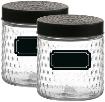 Urban Living Voorraadpot/bewaarpot Roma - 4x - 500 ml - glas - zwart - incl. etiketten