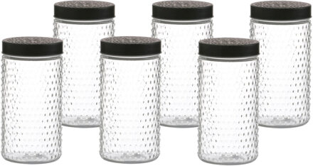 Urban Living Voorraadpot/bewaarpot Roma - 6x - 1.5L - glas - zwart - D12 x H22 cm