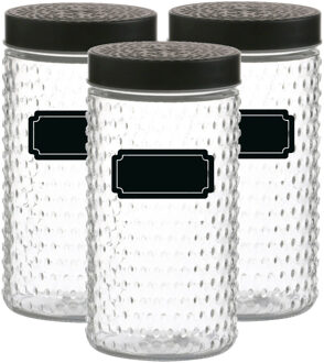 Urban Living Voorraadpot/bewaarpot Roma - 6x - 1.5L - glas - zwart - incl. etiketten - Weckpotten