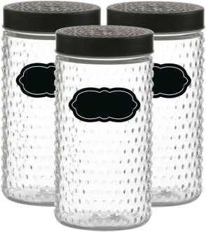 Urban Living Voorraadpot/bewaarpot Roma - 6x - 1.5L - glas - zwart - incl. etiketten