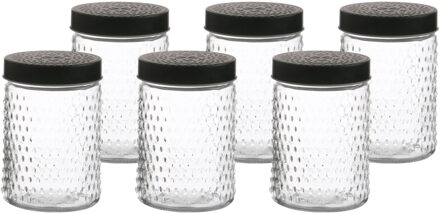 Urban Living Voorraadpot/bewaarpot Roma - 6x - 1L - glas - zwart - D12 x H17 cm