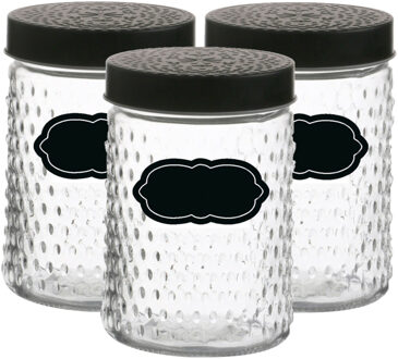 Urban Living Voorraadpot/bewaarpot Roma - 6x - 1L - glas - zwart - incl. etiketten - Weckpotten