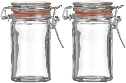 Urban Living Voorraadpotje/kruidenpotje - 2x - mini - 70 ml - glas - met beugelsluiting - Voorraadpot Transparant