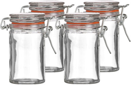 Urban Living Voorraadpotje/kruidenpotje - 4x - mini - 70 ml - glas - met beugelsluiting - Voorraadpot Transparant