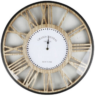 Urban Living Wandklok Grand Central - Open structuur - Dia 50 cm - hout/kunststof - beige/grijs - Wandklokken