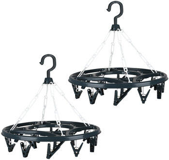 Urban Living Wasgoed droogcarrousel/droogmolen - 2x - 18 clips/knijpers - antraciet - kunststof - 32 cm