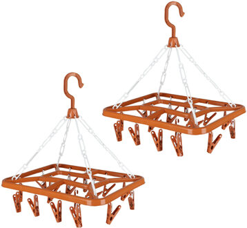 Urban Living Wasgoed droogcarrousel/droogmolen - 2x - 18 clips/knijpers - terra - kunststof - 31 x 33 cm