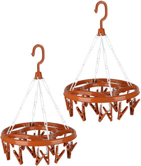 Urban Living Wasgoed droogcarrousel/droogmolen - 2x - 18 clips/knijpers - terra - kunststof - 32 cm - Hangdroogrek Bruin