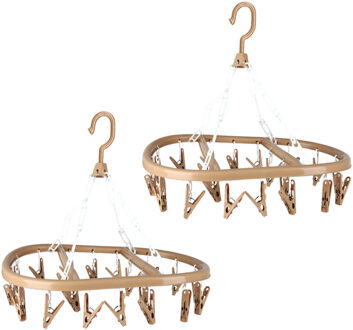 Urban Living Wasgoed droogcarrousel/droogmolen - 2x - 20 clips/knijpers - beige - kunststof - 30 x 42 cm - Hangdroogrek