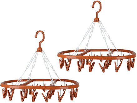 Urban Living Wasgoed droogcarrousel/droogmolen - 2x - 20 clips/knijpers - terra - kunststof - 30 x 42 cm - Hangdroogrek Bruin