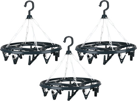 Urban Living Wasgoed droogcarrousel/droogmolen - 3x - 18 clips/knijpers - antraciet - kunststof - 32 cm