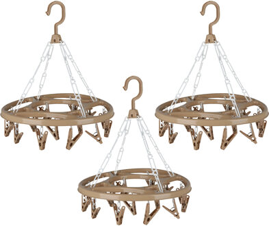 Urban Living Wasgoed droogcarrousel/droogmolen - 3x - 18 clips/knijpers - beige - kunststof - 32 cm