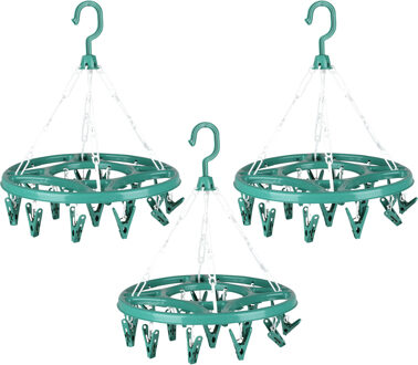 Urban Living Wasgoed droogcarrousel/droogmolen - 3x - 18 clips/knijpers - groen - kunststof - 32 cm