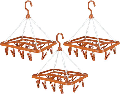 Urban Living Wasgoed droogcarrousel/droogmolen - 3x - 18 clips/knijpers - terra - kunststof - 31 x 33 cm