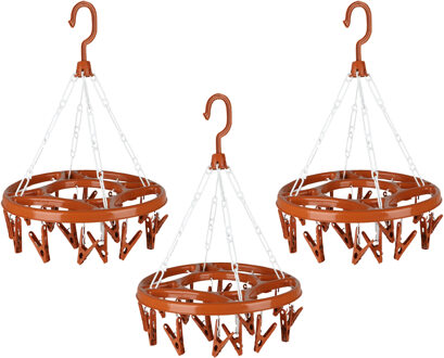 Urban Living Wasgoed droogcarrousel/droogmolen - 3x - 18 clips/knijpers - terra - kunststof - 32 cm