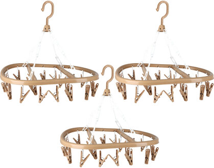 Urban Living Wasgoed droogcarrousel/droogmolen - 3x - 20 clips/knijpers - beige - kunststof - 30 x 42 cm