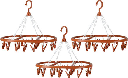 Urban Living Wasgoed droogcarrousel/droogmolen - 3x - 20 clips/knijpers - terra - kunststof - 30 x 42 cm