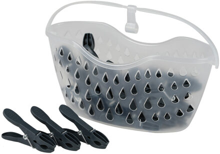 Urban Living Wasknijpers in hangmandje - 24x - antraciet/blauw - kunststof - 21 x 13 cm