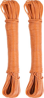 Urban Living Waslijn - 2x - 20 meter - PVC - terra - drooglijn / waslijndraad - wasgoed ophangen
