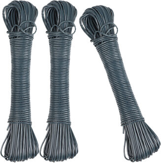 Urban Living Waslijn - 3x - 20 meter - PVC - donker grijs - drooglijn / waslijndraad - wasgoed ophangen