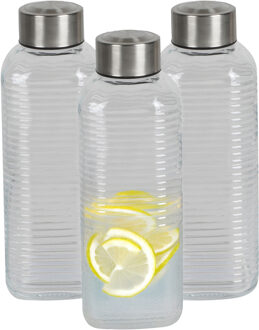 Urban Living Waterfles/drinkfles Vertigo - 3x - glas - transparant - met RVS dop - 750 ml