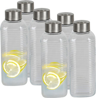 Urban Living Waterfles/drinkfles Vertigo - 6x - glas - transparant - met RVS dop - 750 ml