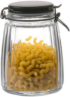 Urban Living Weckpot/inmaakpot - 1,5L - glas - met beugelsluiting - mat zwarte deksel