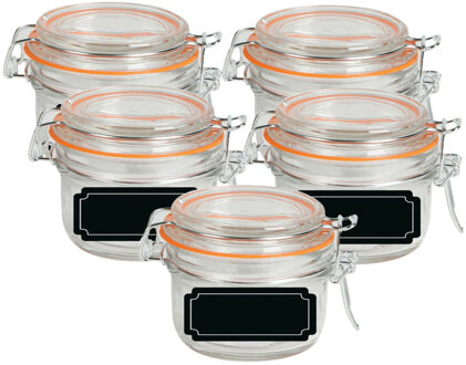 Urban Living Weckpot/inmaakpot - 10x - 170 ml - glas - met beugelsluiting - incl. etiketten - Weckpotten Transparant