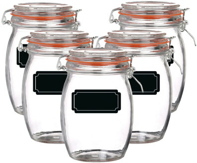 Urban Living Weckpot/inmaakpot - 10x - 1L - glas - met beugelsluiting - incl. etiketten - Weckpotten Transparant