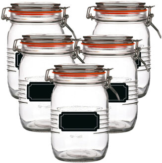 Urban Living Weckpot/inmaakpot - 10x - 1L - glas - met beugelsluiting - incl. etiketten - Weckpotten Transparant