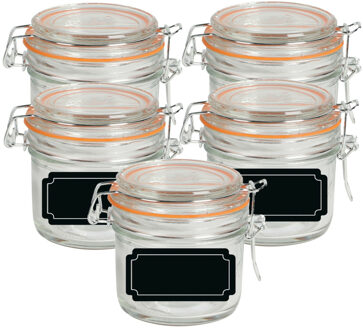 Urban Living Weckpot/inmaakpot - 10x - 200 ml - glas - met beugelsluiting - incl. etiketten - Weckpotten Transparant