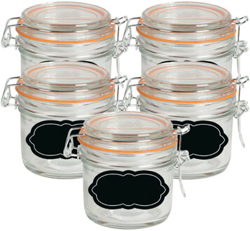 Urban Living Weckpot/inmaakpot - 10x - 200 ml - glas - met beugelsluiting - incl. etiketten - Weckpotten Transparant