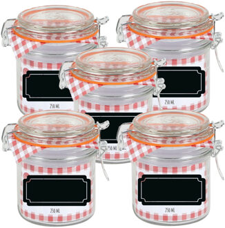 Urban Living Weckpot/inmaakpot - 10x - 250 ml - glas - met beugelsluiting - incl. etiketten - Weckpotten Transparant