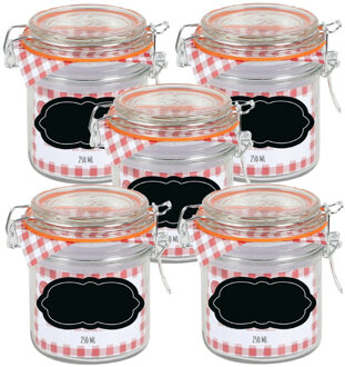 Urban Living Weckpot/inmaakpot - 10x - 250 ml - glas - met beugelsluiting - incl. etiketten - Weckpotten Transparant